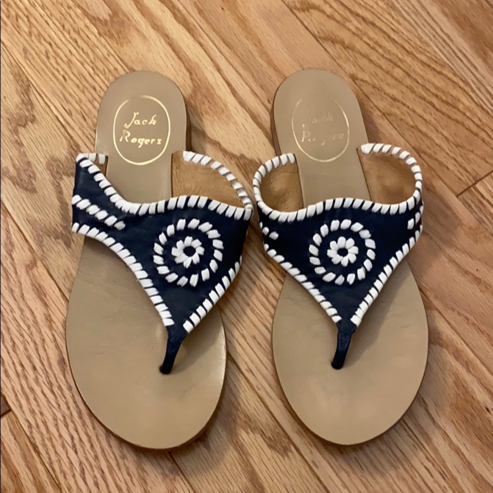 Navy blue and white jack roger sandals size 6
